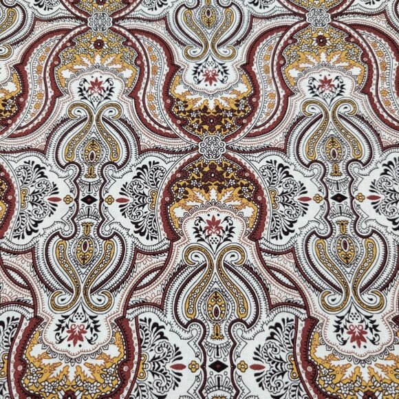Paisley Print Cotton Fabric Gold Brown White Sewing Crafts Quilting 1 Yard - Picture 1 of 2